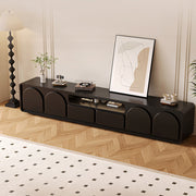 Modern Low TV Stand with Arched Cabinet Doors Black Media Console with Drawers & Open Storage